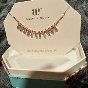 BP Rose Gold Necklace with Aquamarine Ice Crystal Accents